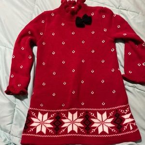 Red, white and black sweater dress with black bow. Size 3T